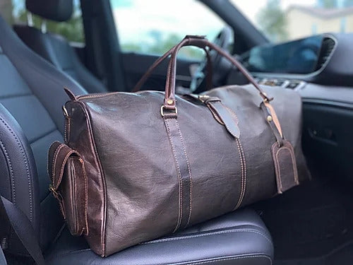 The Weekender - Mocha with Tan Stitching Premium Leather Duffle Bag