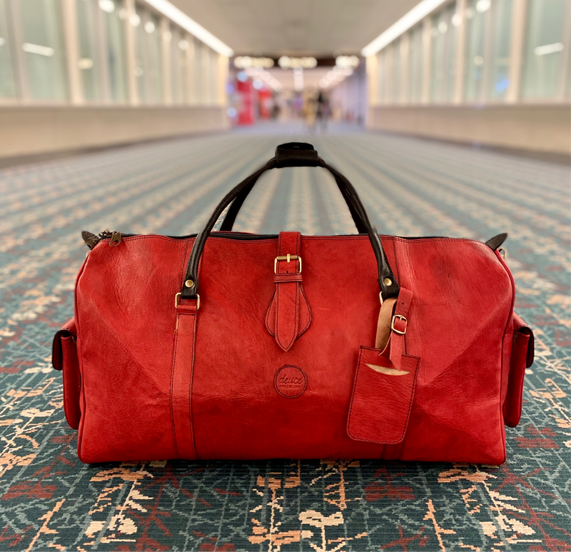 The Weekender - Red Premium Leather Duffle Bag